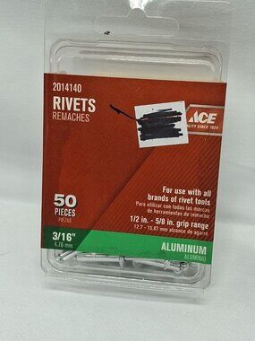 Ace 3/16 in. D X 1/2 - 5/8 in. Range Aluminum Rivets Silver 50 pk